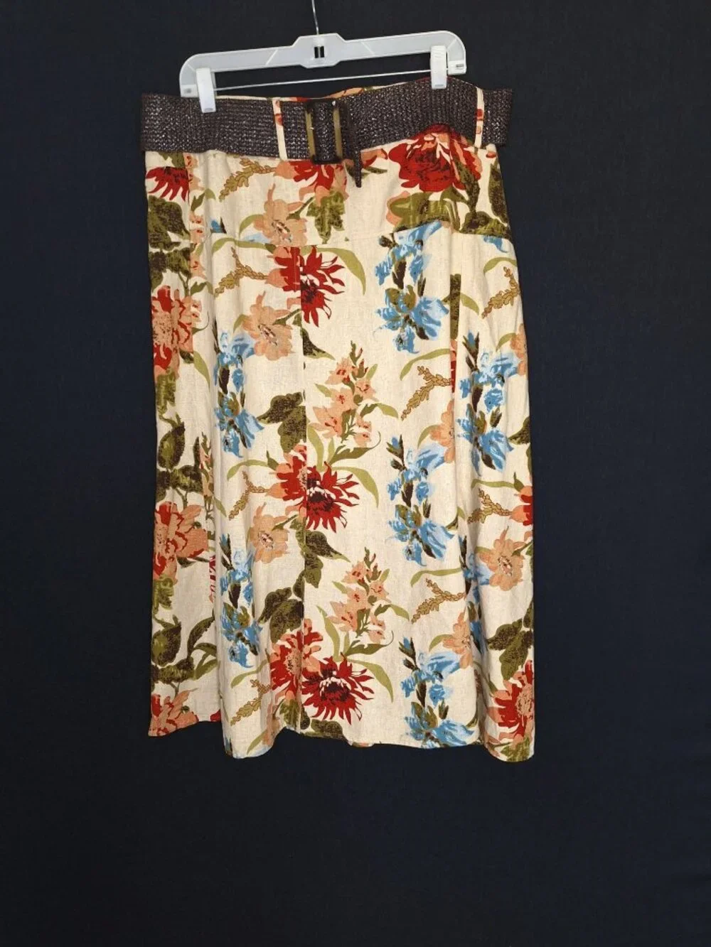 NWT Athena Marie Floral Linen Blend Midi Skirt Size XL Belted Cottagecore Boho